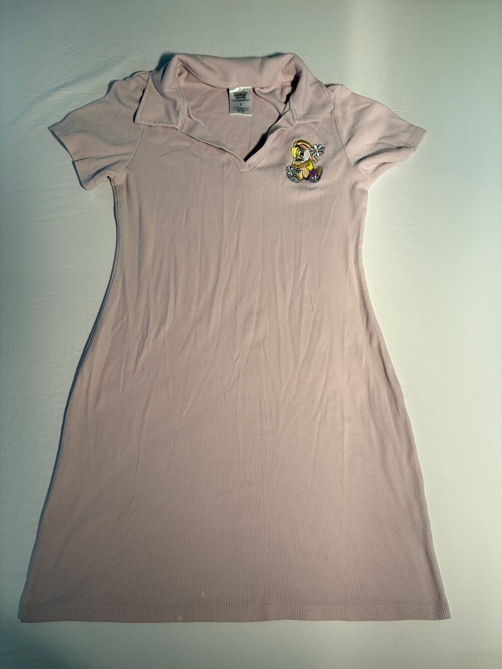 Looney Tunes Lola Bunny Pink Ribbed Polo Dress Size Large